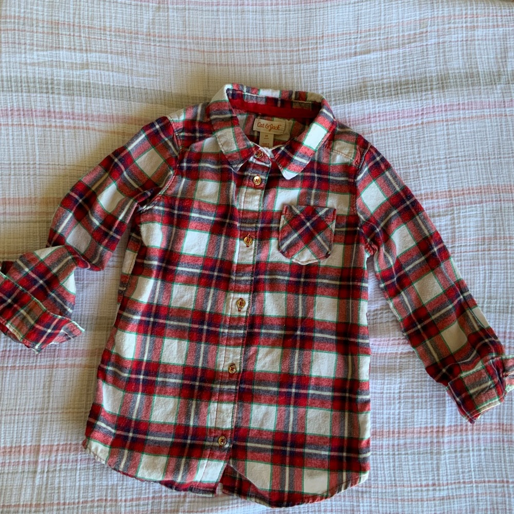 Cat & jack size 5T red plaid button up shirt